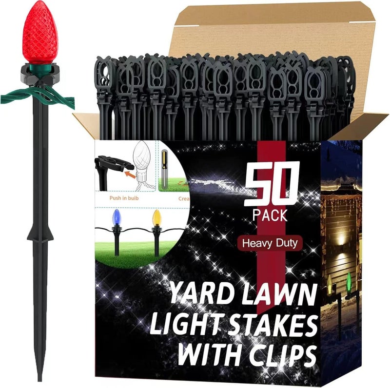 koneboss 50 Pack Christmas Light Stakes 8.5"-10" for C7 and C9 String Lights,Outdoor Light Stakes, Garden, Lawn, Pathway, Patio, Path, Walkway, Christmas Decoration - Image 1